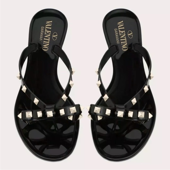 Valentino Garavani Shoes - Valentino Garavani Rockstud Bow Rubber Slipper Thong Sandals